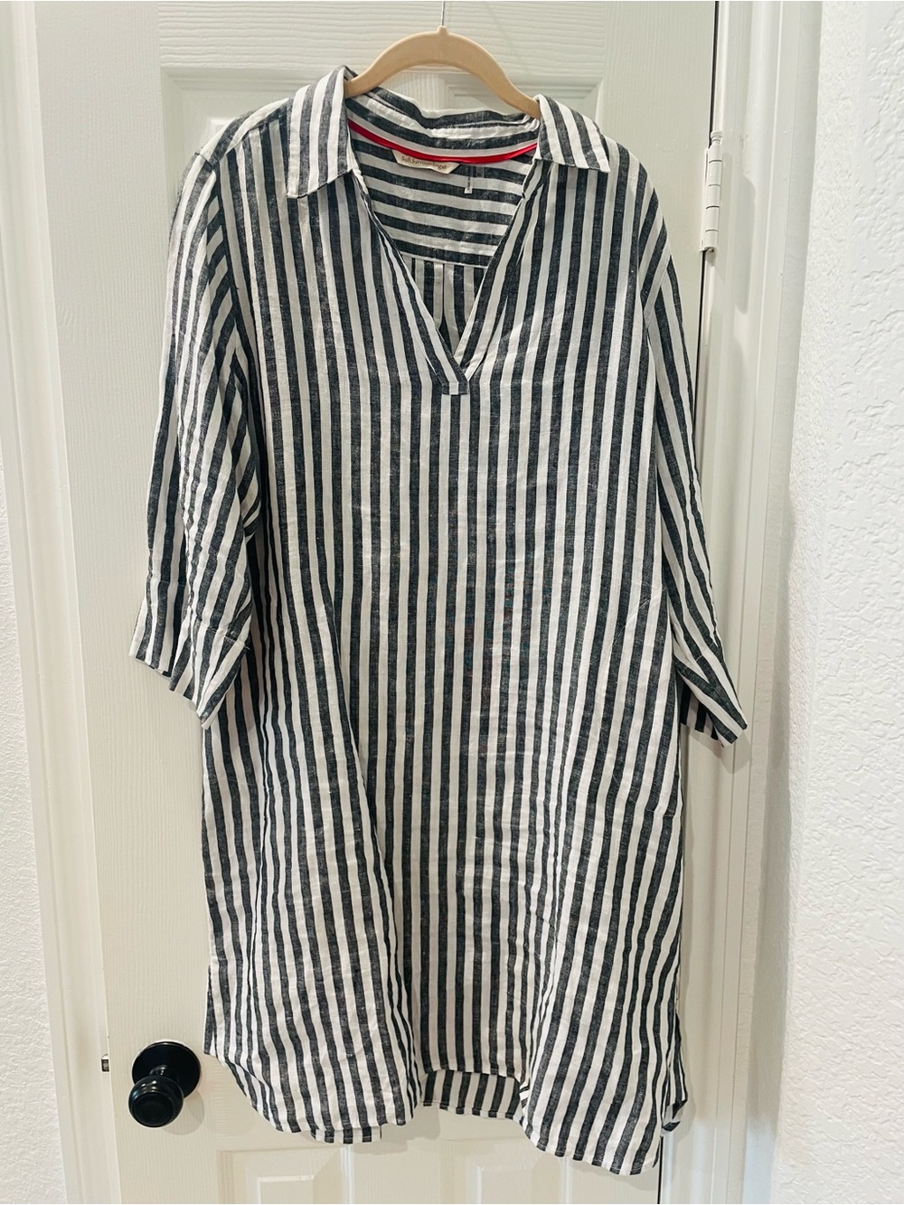 Soft Surroundings Grey & White Striped Casual Button Down dress